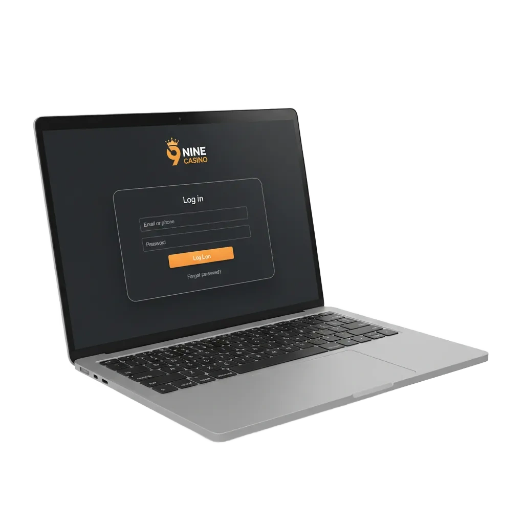 Nine Casino login page for UK users with email and password fields and two-step verification option.