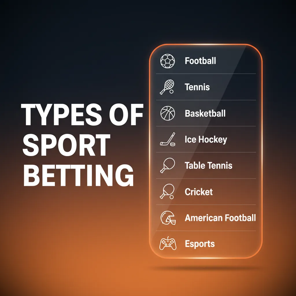 Sports betting types across football, racing, tennis, cricket, rugby; pre‑match/in‑play markets; singles, accas, systems.
