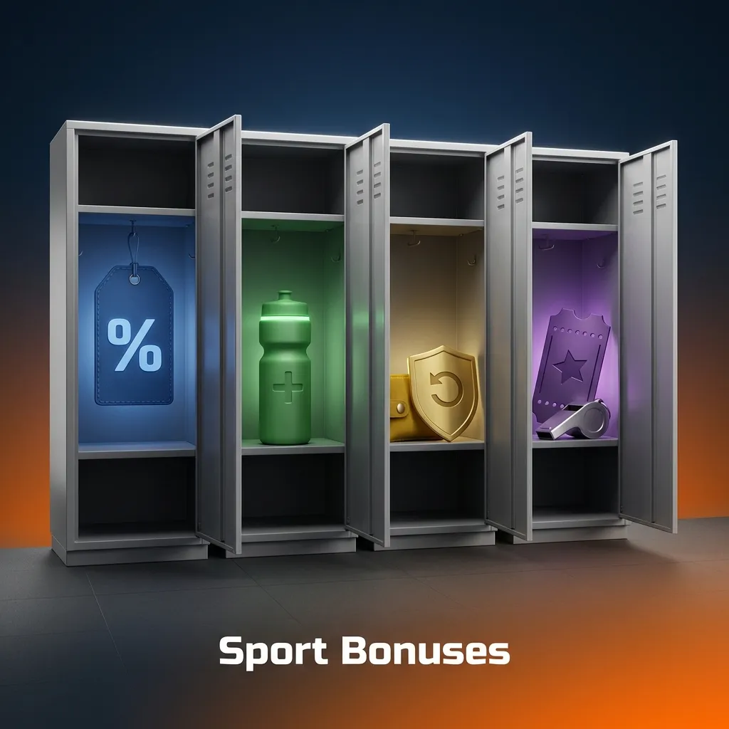Sports betting bonuses interface showing welcome offers, acca boosts, cricket insurance, and esports free bets promotions